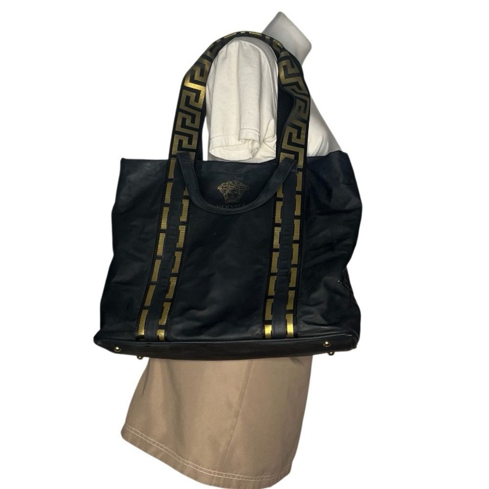 VERSACE Parfums Medusa Tote Bag Black Gold Travel Bag Nylon Exterior Lined